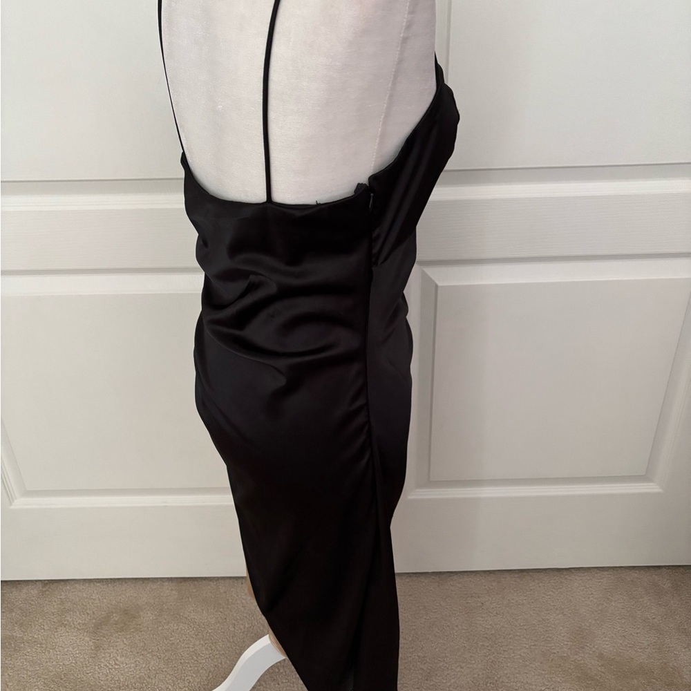 Blondie Nites Black Ruched Cocktail Dress with Nude Peekaboo Hem | Size 13 - Picture 8 of 10